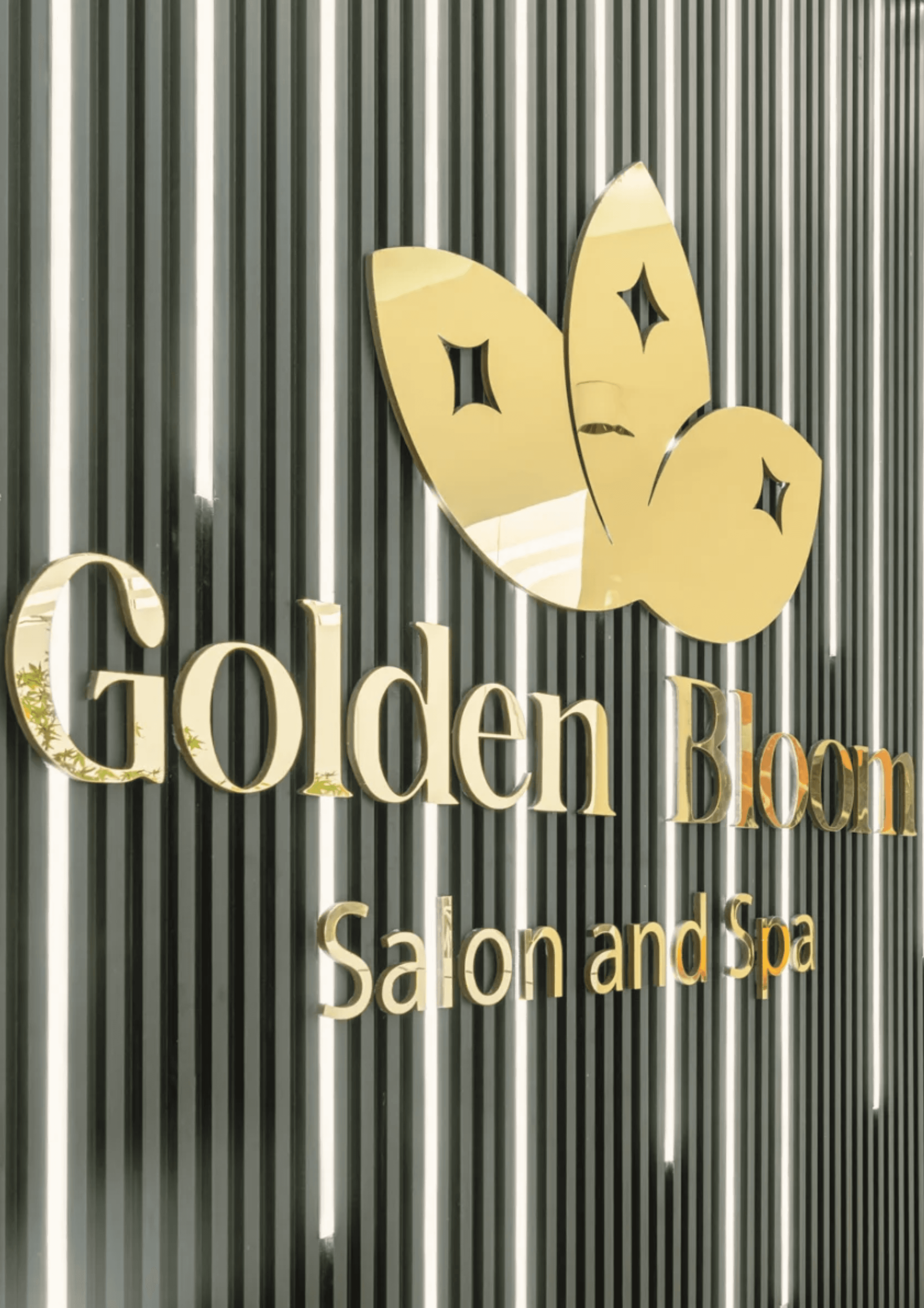 Gold silhouette artwork on the black feature wall