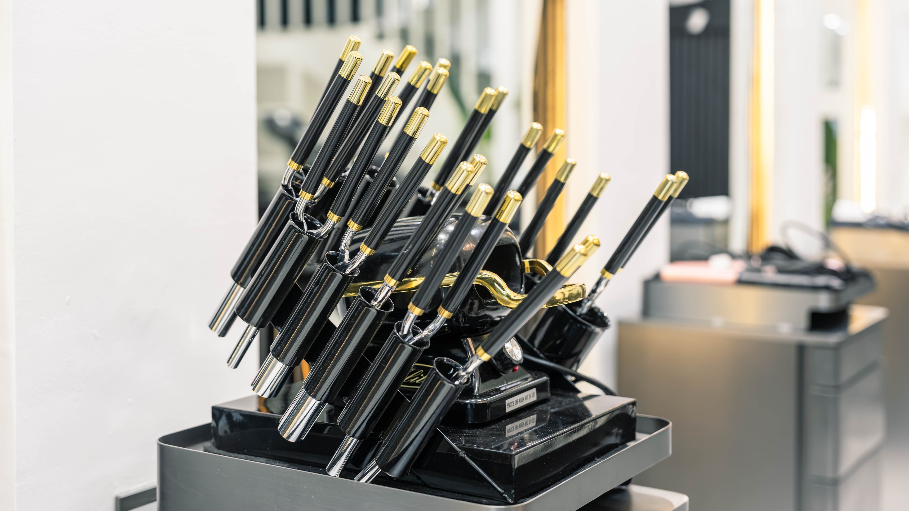 Styling tools ready at a hair station